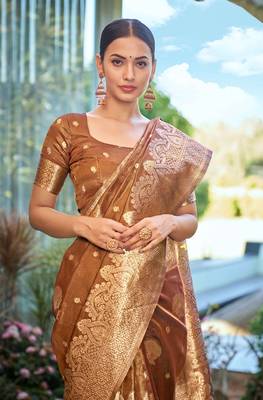 Mustard simmer silk zari weaving saree 2