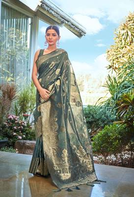 Cyan simmer silk blend zari weaving saree 1