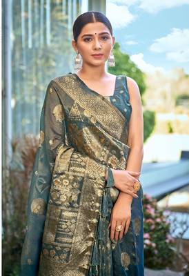 Cyan simmer silk blend zari weaving saree 2