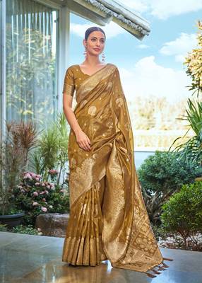 Coffee Brown simmer silk zari weaving saree 1