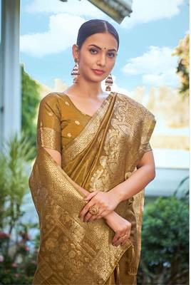 Coffee Brown simmer silk zari weaving saree 2
