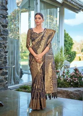 Rust simmer silk blend zari weaving saree 1