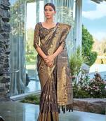 Exquisite designs with this grey simar silk zari woven saree