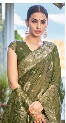 Dark Grey simmer silk blend zari weaving saree 2