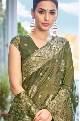 Dark Grey simmer silk blend zari weaving saree