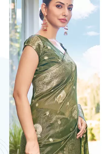 Dark Grey simmer silk blend zari weaving saree