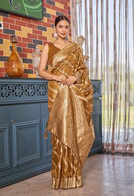 Mustard simmer silk blend zari weaving saree 1