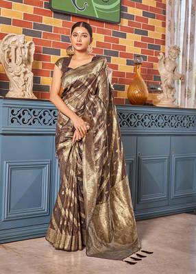 Coffee Brown simmer silk blend zari weaving saree 1