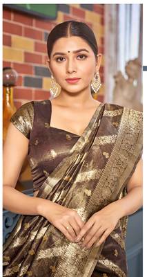Coffee Brown simmer silk blend zari weaving saree 2