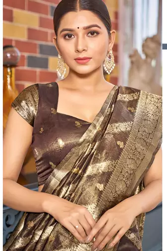 Coffee Brown simmer silk blend zari weaving saree