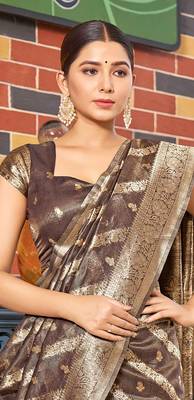 Coffee Brown simmer silk blend zari weaving saree 3