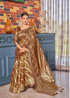 Rust simmer silk blend zari weaving saree 1