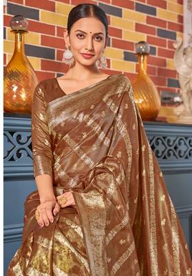 Rust simmer silk blend zari weaving saree 2