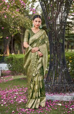 Light Green simmer silk blend zari weaving saree 1