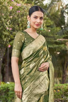 Light Green simmer silk blend zari weaving saree 2