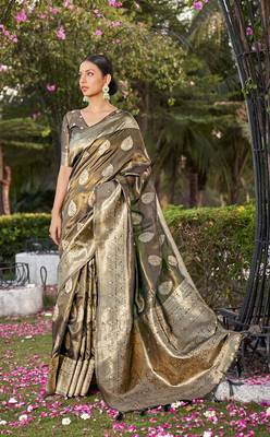 Coffee Brown simmer silk blend zari weaving saree 1