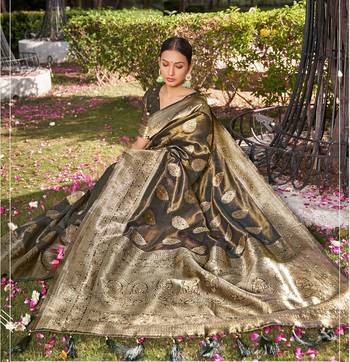 Coffee Brown simmer silk blend zari weaving saree 2