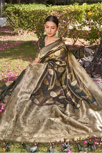 Coffee Brown simmer silk blend zari weaving saree