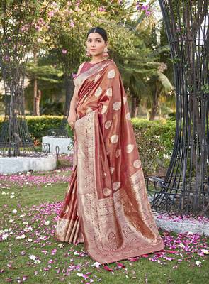Rust simmer silk blend zari weaving saree 1