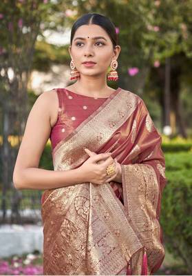 Rust simmer silk blend zari weaving saree 2