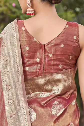 Rust simmer silk blend zari weaving saree