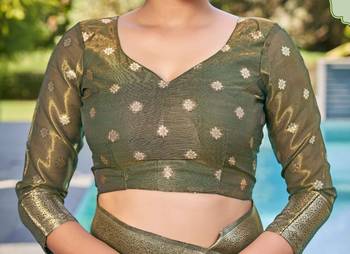 Mehendi Green simmer silk blend zari weaving saree 3