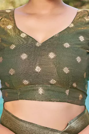 Mehendi Green simmer silk blend zari weaving saree