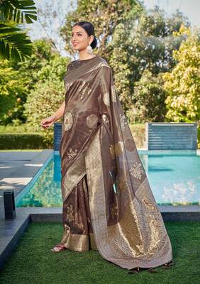Coffee Brown simmer silk blend zari weaving saree 1