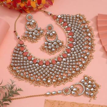 Peach color kundan necklace set 1