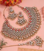 Peach color kundan necklace set