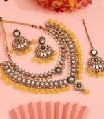 Yellow color kundan necklace set