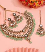Pista green color kundan necklace set