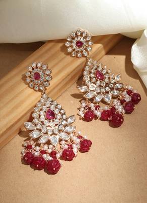 Kundan chandbali earrings with maroon drops 1