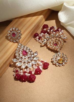 Kundan chandbali earrings with maroon drops 2
