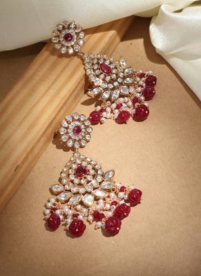 Kundan chandbali earrings with maroon drops 3