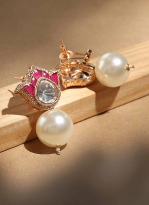 Meenakari work rose design earrings with pearl drops 2