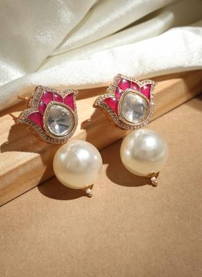 Meenakari work rose design earrings with pearl drops 3