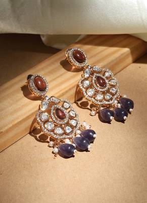 Kundan earrings with purple drops 1