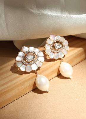 Statement studs with monalisa white stone and pearl drops 1