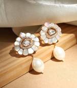 Statement studs with monalisa white stone and pearl drops