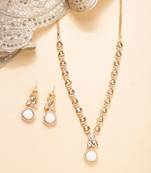 Gold-plated necklace with raindrop-shaped white pendant & matching earrings