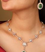 Elegant necklace with oval transparent stones & dark green pendant set