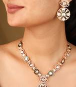 Colorful borderline necklace with circle pendant & matching earrings