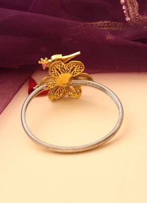 Silver peacock bracelet with floral accents 3