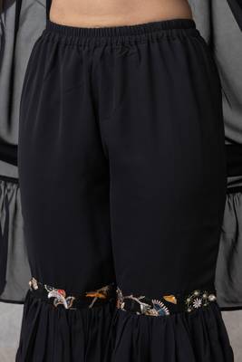 Smer women's black embroidered work crop top with sharara set, attached with a shrug 2