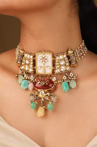 Traditional multi-shape colorful transparent stone necklace