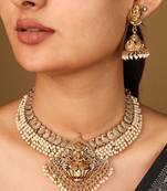Elegant white bead necklace with gold-plated lakshmi motif pendant