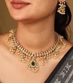 Traditional guttapusalu necklace with jhumkis, tiny white pearls & stones