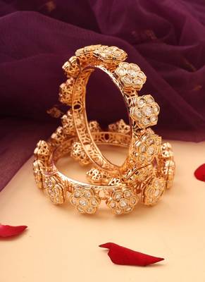 Floral grace gold-plated kundan bangles 2