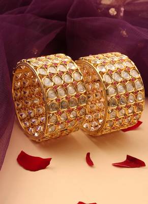 Gold-plated kundan stone statment bangles 1